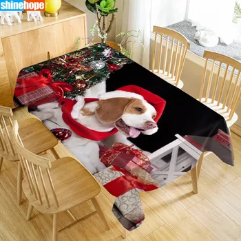 Vlastné Vianočné Beagle Psa Obrus Oxford Tlač Obdĺžnikový Nepremokavé Oilproof Zvierat Tabuľka Kryt Svadobné Obrus