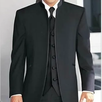 Vlastné Vyrobené na mieru Prispôsobené pánske oblek na MIERU,čierna Madarin Golier koniarov mužov tuxedos s vestu(Bunda+Nohavice+Vesta)