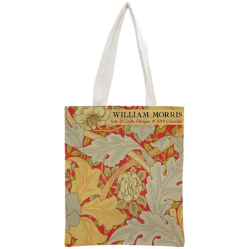 Vlastné William Morris Tote Bag Opakovane Kabelky Ženy Ramenný Skladacia Bavlna Plátno Nákupné Tašky