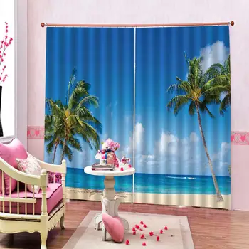 Vlastné záclony Scenérie blue Beach záclony Tlač Fotografií Zatmenie 3D Závesy pre Obývacia Izba posteľná bielizeň Miestnosť Hotel