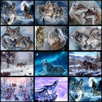 Vlk celý diamond maľby zvierat snow wolf diamond výšivky plné kolo biely vlk diamond maľovanie mozaiky plný domov Deco