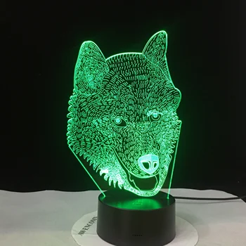 Vlk Typ Úžasné 3D LED Lampa Husky Psa LED Nočné Osvetlenie s 7 Farieb Magické Panel 3D optické ilúzie LED svetlo Dropshipping