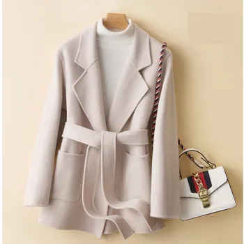 Vlny Kabát dámske Kabáty & Bundy Kvalitné zimné oblečenie Dvojitý stretávajú velvet elegantný zimný kabát veľkosť S M -XL