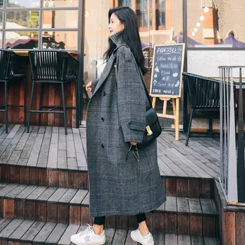 Vlny Kabát Ženy Plus Veľkosť Koberčeky Feminino Elegantné Dlhé Dvojité Breasted Dámske Zimné Oblečenie Zmesi pre Dámy kórejský Móda
