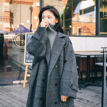 Vlny Kabát Ženy Plus Veľkosť Koberčeky Feminino Elegantné Dlhé Dvojité Breasted Dámske Zimné Oblečenie Zmesi pre Dámy kórejský Móda