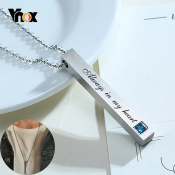 Vnox Osobné Jednoduché Náhrdelníky pre Mužov 3D Vertical Bar Prívesok s AAA CZ Kameň Classic Fashion Prispôsobiť Darček pre Neho