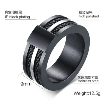 VNOX Štýlové Čierne Titanium Prsteň Mužov 9MM Unikátne Mužské Krúžky s Huia WIA Dizajn
