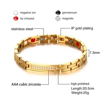 VNOX Ženy Zdravia Náramok Náramok Zlatej farby CZ Kamene Magnetické Náramky Power Reťazca Šperky 8 palec