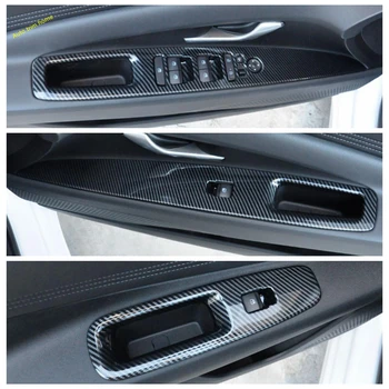 Vnútorné Automatické Dvere Auta Opierkou Okno Výťah Tlačidlo Panel Kryt Výbava Black / Carbon Fiber Vzhľad / Strieborná Vhodné Na Hyundai Elantra 2021