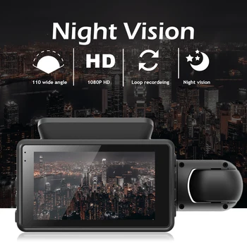 VODOOL Auta DVR Dash Cam 3 v 1, videokamera Zozadu Dual Kamera s rozlíšením Full HD, 3