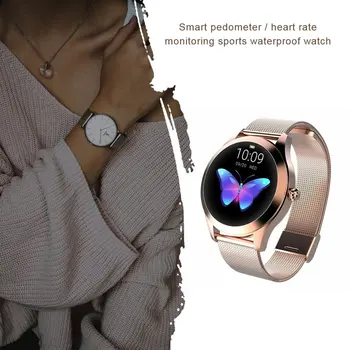 Vodotesný IP68 Smart Hodinky Ženy Krásny Náramok Monitor Srdcového rytmu Spánku Monitorovanie Smartwatch Pripojiť IOS Android KW10 band