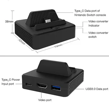 Vogek Nabíjací Dok pre Nintendo Prepínanie TV Base Video Converter Nabíjací Držiak Typu C na kompatibilný s HDMI TV Adaptér USB 3.0