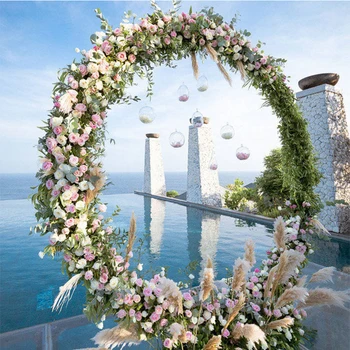 Vonkajší Kruh Svadobné arch strany manželstva pozadie arch stojan, dvojité okrúhle krúžok železa oblúk, rám pergola kvetinová výzdoba klenby