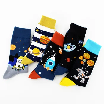 Vonkajší priestor Cartoon mužov Bavlnené Ponožky pár Módnych Astronaut Planéta Mars Ponožky Vesmíru Novinka radi Vtipné túži Ponožky