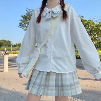 Voľné čipky bábika krku Krásne tričko s Lolita tričko Biele dievča študent oblečenie