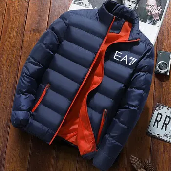 Vrchné oblečenie Oblečenie Teplé Kabáty EA7 Značky Zimná Bunda Mužov Dlhý Rukáv Prešívaný Čalúnená Hrubé Bundy Vetrovka Slim Fit Windbreaker