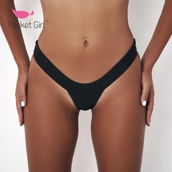 Vrecko Dievča 2019 Ženy Biquini Bikini Bottom Pure Color Brazílsky T-späť Semi V Tangá Plavky Brazílske Plavky Sexi Kúpajúcich