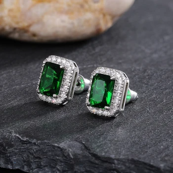 VRÚBKOVANÝM Luxusné Štvorec Zelený Zirkón Stud Náušnice 2021 Nové Dizajnér Nádherné Ucho Krúžky Ženy Vyhlásenie Svadobné Šperky