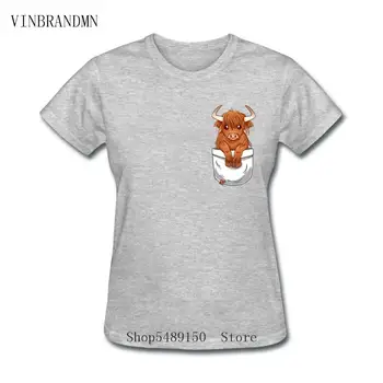 Vtipné Dizajn Vrecku Roztomilý Scottish Highland Krava Vytlačené T-Shirts Južnej Mliečne Dobytka Tees 2020 Móde Ženy Grafické Bull T Tričko