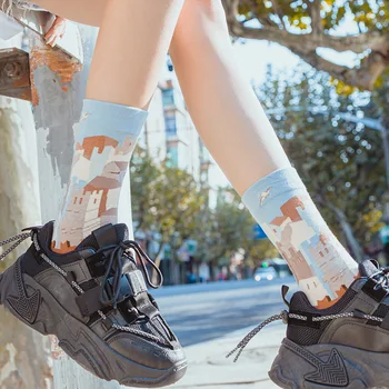 Vtipné Novinka Harajuku Ženy Grafické Bavlnené Ponožky Česanej Radi Umenie Abstraktné Olejomaľba Ponožka Francúzsky Štýl Posádky Vianočný Darček