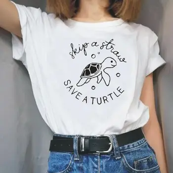 Vtipné Preskočiť Slamy Uložiť Korytnačka T Shirt Ženy Módne Topy Estetické Graphic Tee Tričko Femme Biele Tričko Bežné Ženy Tričko