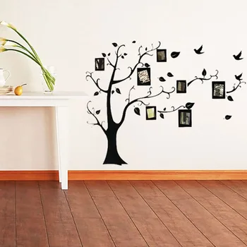 Vymeniteľná Čierna Family Tree Foto Rám na Stenu-Nálepky Domova DIY Obývacia Izba, Spálňa Vinyl Nástenné art samolepiace Tapety