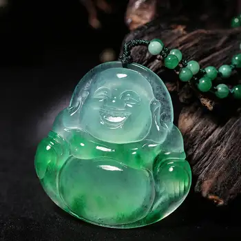 Vyrezávané Maitreya Budha Jade Prívesok Prírodná Čínska Biela Zelená Smiať, Smiať Náhrdelník Módnu Amulet Dary