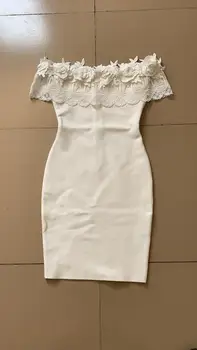 Vysoko Kvalitné Biele Lomka Krku Čipky Rayon Obväz Elegantné Šaty Koktail Party Šaty