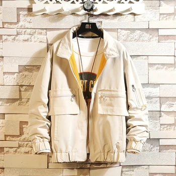 Vysoko kvalitné bundy muži jeseň voľné kórejský módne hip hop veľké vrecká plus veľkosť M-4XL kapucňou harajuku homme bunda