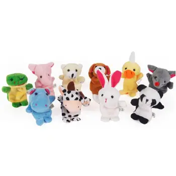 Vysoko kvalitné Detské hračky 10 ks Zvierat Prst Bábkové Plyšové Hračky, Kreslené Biologické Dieťa Dieťa Na Darček k Narodeninám