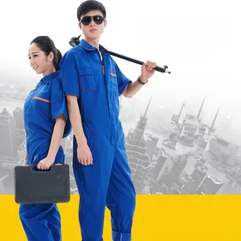 Vysoko kvalitné Dielenské Nosiť Oblečenie, Unisex Letné Krátke Rukávy Inžinierstva Jednotné Patchwork Siamské Čistejšie Pracovné oblečenie modrá