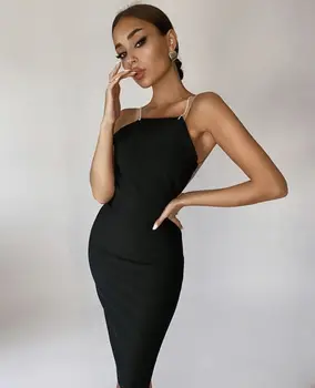 Vysoko kvalitné čierne sexy tesný štvorcový výstrih s backless módne obväz večerné šaty