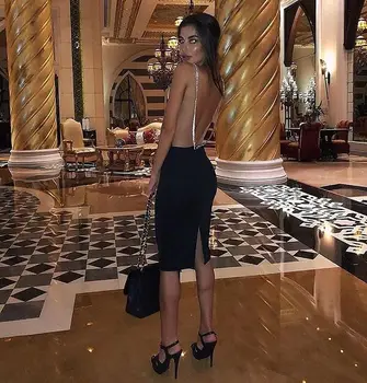 Vysoko kvalitné čierne sexy tesný štvorcový výstrih s backless módne obväz večerné šaty