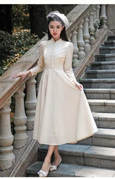 Vysoko Kvalitných Výbuchov Voľný čas Vintage Elegantné Šaty žien Retro Výšivky, Čipky fullSleeve Jarné letné Šaty