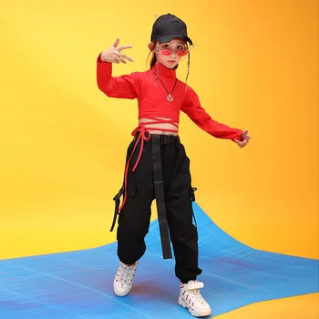 Vysoká Krku Tričko Mikina Top Crop Black pre Dievča Deti Hip Hop Oblečenie Jazz Tanečných Kostýmov, Tanečné Oblečenie