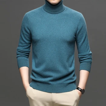 Vysoká kvalita 2021 nová jar, jeseň pletený sveter muži móda vysoký krk dlhý rukáv svetre 16982