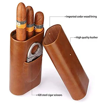 Vysoká Kvalita 3-Prst Humidory Prenosné Cigaru Box Hnedé Cigaru Kožené puzdro s Cigaru Fréza