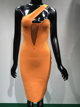 Vysoká Kvalita Celebrity Orange Jedného Pleca Bodycon Rayon Obväz Šaty Elegantné Večerné Party Šaty Vestidos