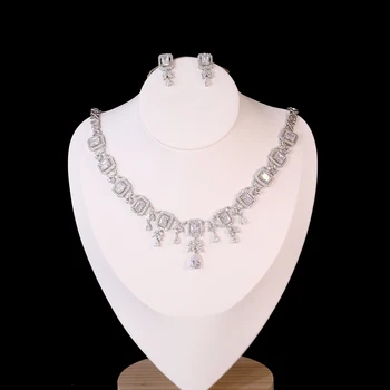 Vysoká kvalita cubic zirconia štvorcový zirkón dámy svadobný náhrdelník a náušnice, šperky set svadobné oblečenie doplnky strany