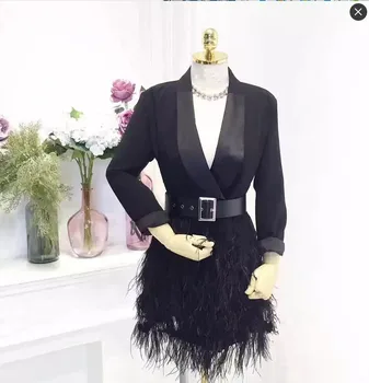 Vysoká Kvalita Nové 2020 Sako Ženy Bunda čierne Perie Drážkou jaqueta feminina Celebrity Dráhy Bundy Elegantné Sako Lady