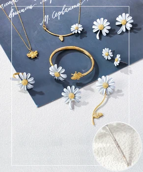 Vysoká Kvalita Nové Roztomilé Biele Daisy Kvetina Náhrdelník + Náušnice +Krúžky Bee Sady KS Šperky pre Ženy