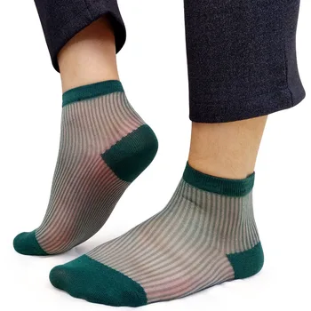 Vysoká kvalita Úplnej Vidieť cez Pruhované ponožky pre Mužov Business Svadobné Formálne šaty, obleky Ponožky pre Mužov Sox