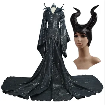 Vysoká Kvalita šípková ruženka Temná Čarodejnica Maleficent Cosplay Kostým pre Dospelých Žien Halloween Party Maleficent čierne Šaty
