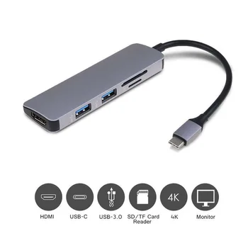 Vysoká Rýchlosť 5-v-1, Typ C až OTG Smart Card Reader 4K HDMI, USB 3.0 Hub Pre PC CF TF Čítačku Pamäťových Kariet SD Adaptér Pre Mac OS