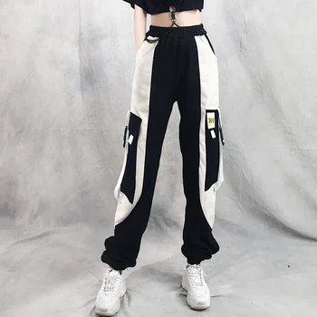 Vysoký pás Cargo Nohavice Ženy Streetwear Módy Veľké Vrecko Patchwork Hárem Nohavice Príležitostných Bežcov Žien Voľné Dlhé Nohavice 2020