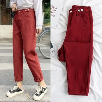 Vysoký Pás Džínsy dámske Plus Veľkosť Street Style Elastický Pás Džínsové Nohavice Voľné Vintage Umyté Priateľ Džínsy pre Ženy 2020