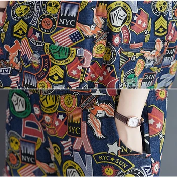 Vytlačené Džínsové Nohavice Ženy Patria Nových Veľkých Tuku MM Vysoký Pás Zobraziť Slim Veku-Zníženie Voľné Slacks