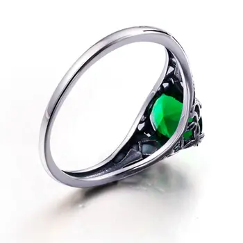 Vytvorili Emerald Kamenný Kruh Koktail Skutočné Čisté Pevné 925 Sterling Silver Zásnubný Prsteň Pre Ženy Vintage Strany Šperky