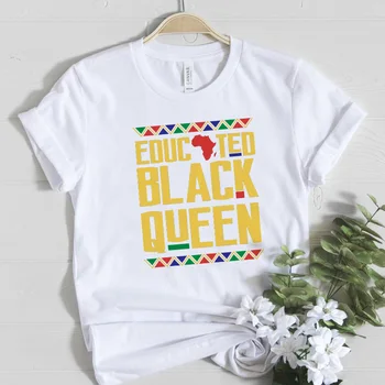 Vzdelaný Black Queen t shirt Ženy Oblečenie 2020 Lete Afrika Mapa Graphic Tee tričko Femme Harajuku Melanínu, Poppin Žena T-shirt