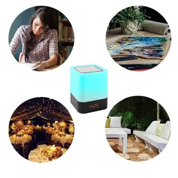 VZOSTUP-Touch-Control Nočná Lampa s Bezdrôtovým pripojením Bluetooth, Reproduktor, Stolný Budík Bluetooth so Zmenou Led Nočné Svetlo, Radi